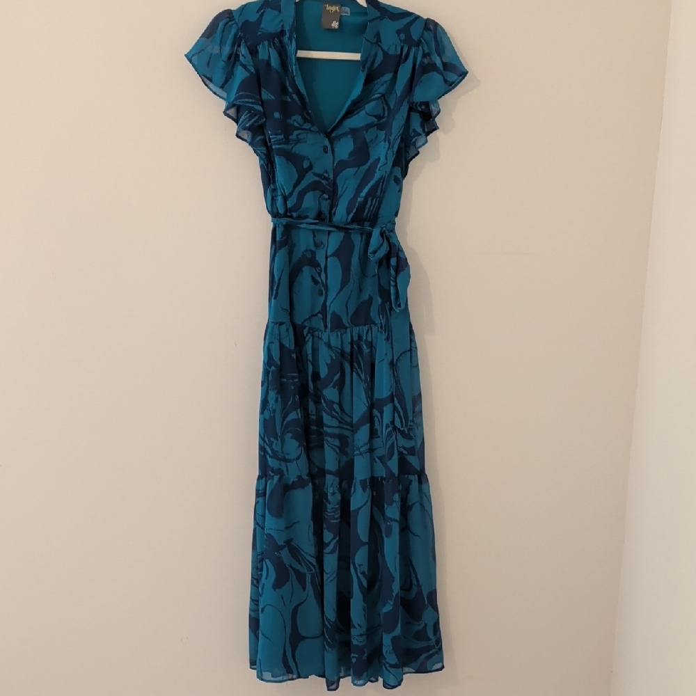 Taylor Teal and Blue Maxi Dress - size 4